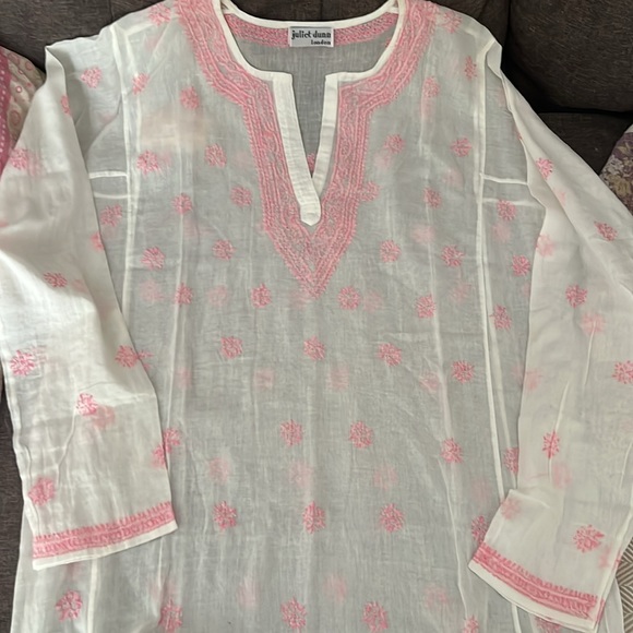JULIET DUNN Hand Embroidered Sheer White and Pink Resort Cover Up NWOT - Picture 13 of 14